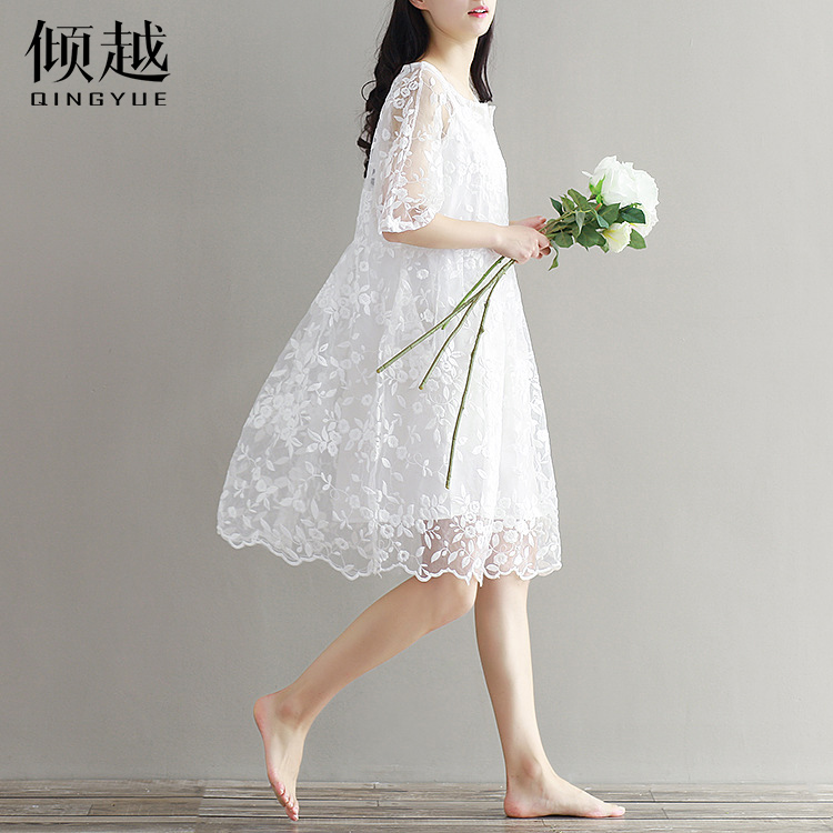 蕾絲連衣裙女夏2017新款氣質吊帶長裙修身顯瘦中長款韓版雪紡裙子