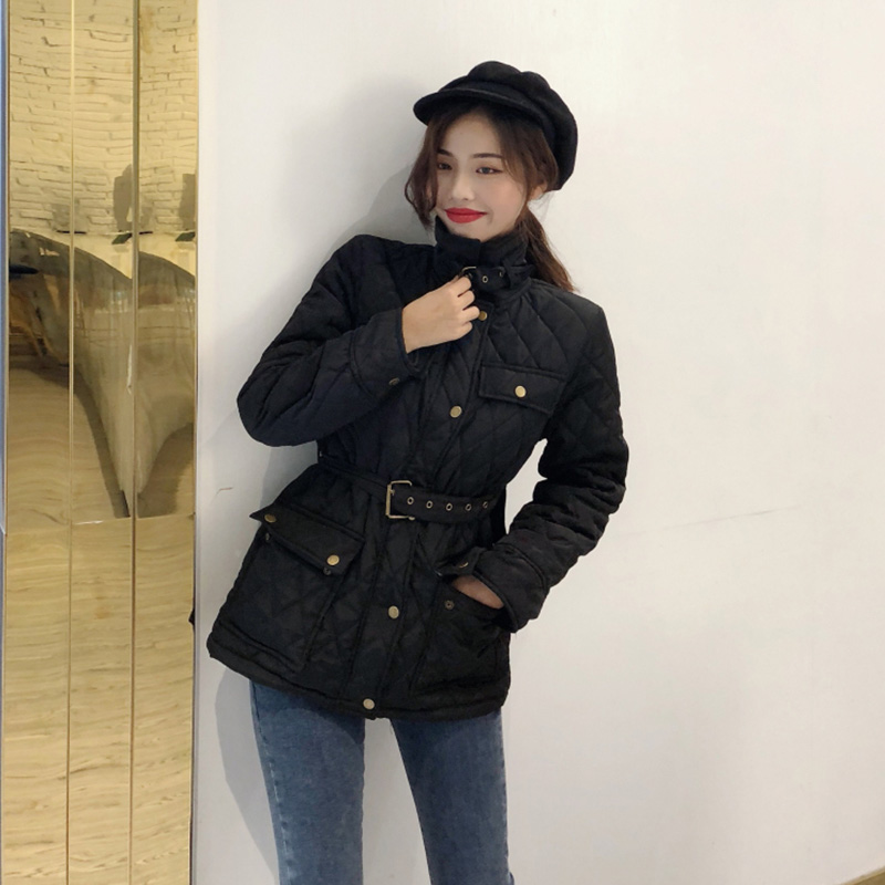 新款韓版chic復古百搭修身顯瘦收腰夾克加厚長袖開衫棉衣外套女